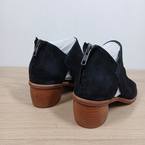 Sofft Black Leather Peep Toe Ruched Block Heel Zip Back Sandals 551 - Picture 8 of 13